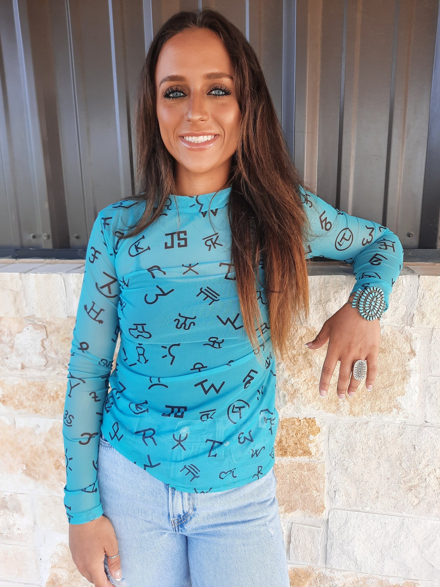 Turquoise Brand Mesh top