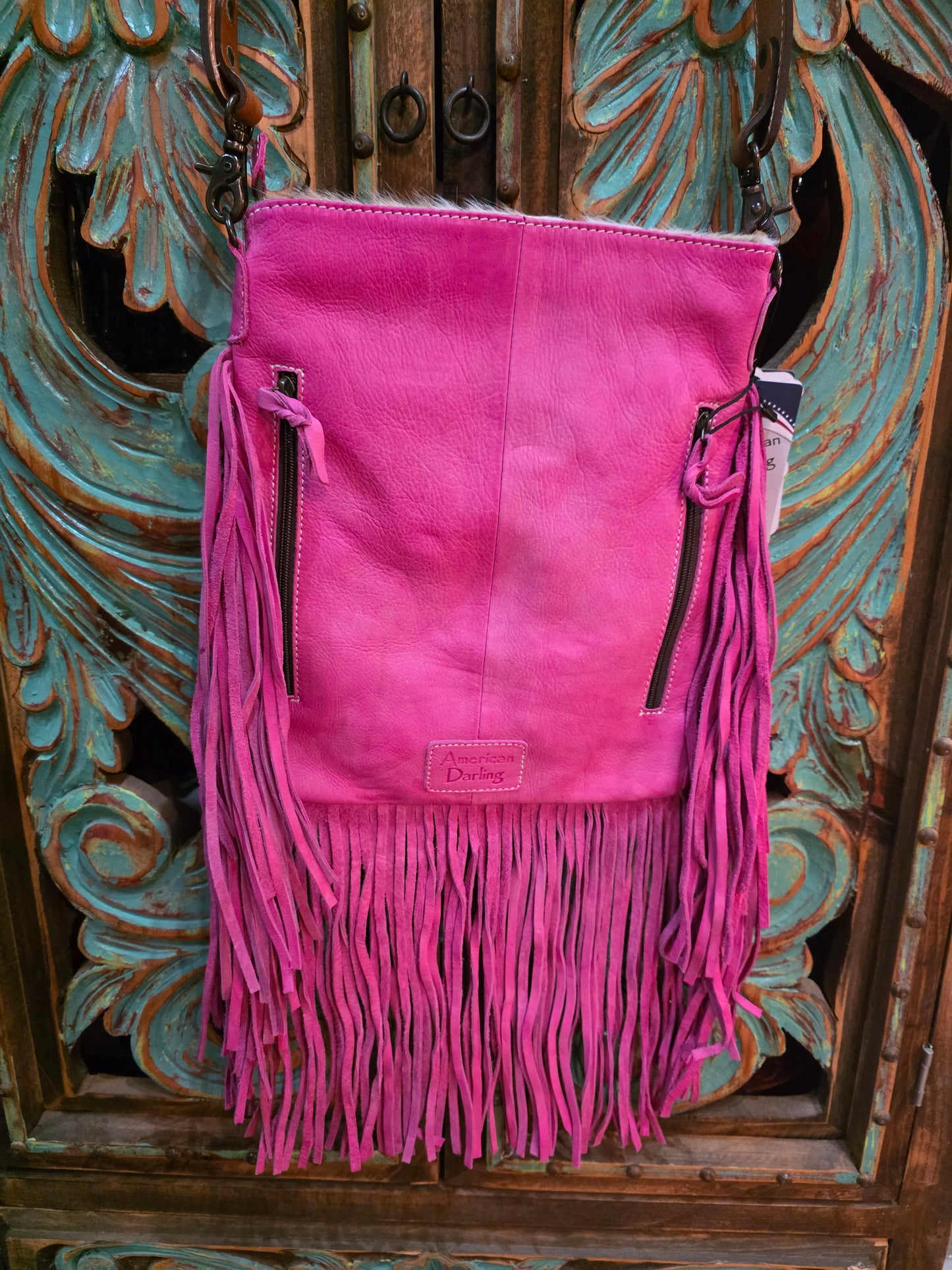 Pink Fringe Cowhide Handbag
