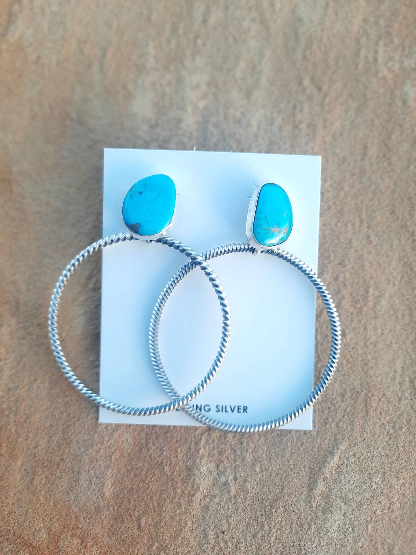 Turquoise Silver Hoops