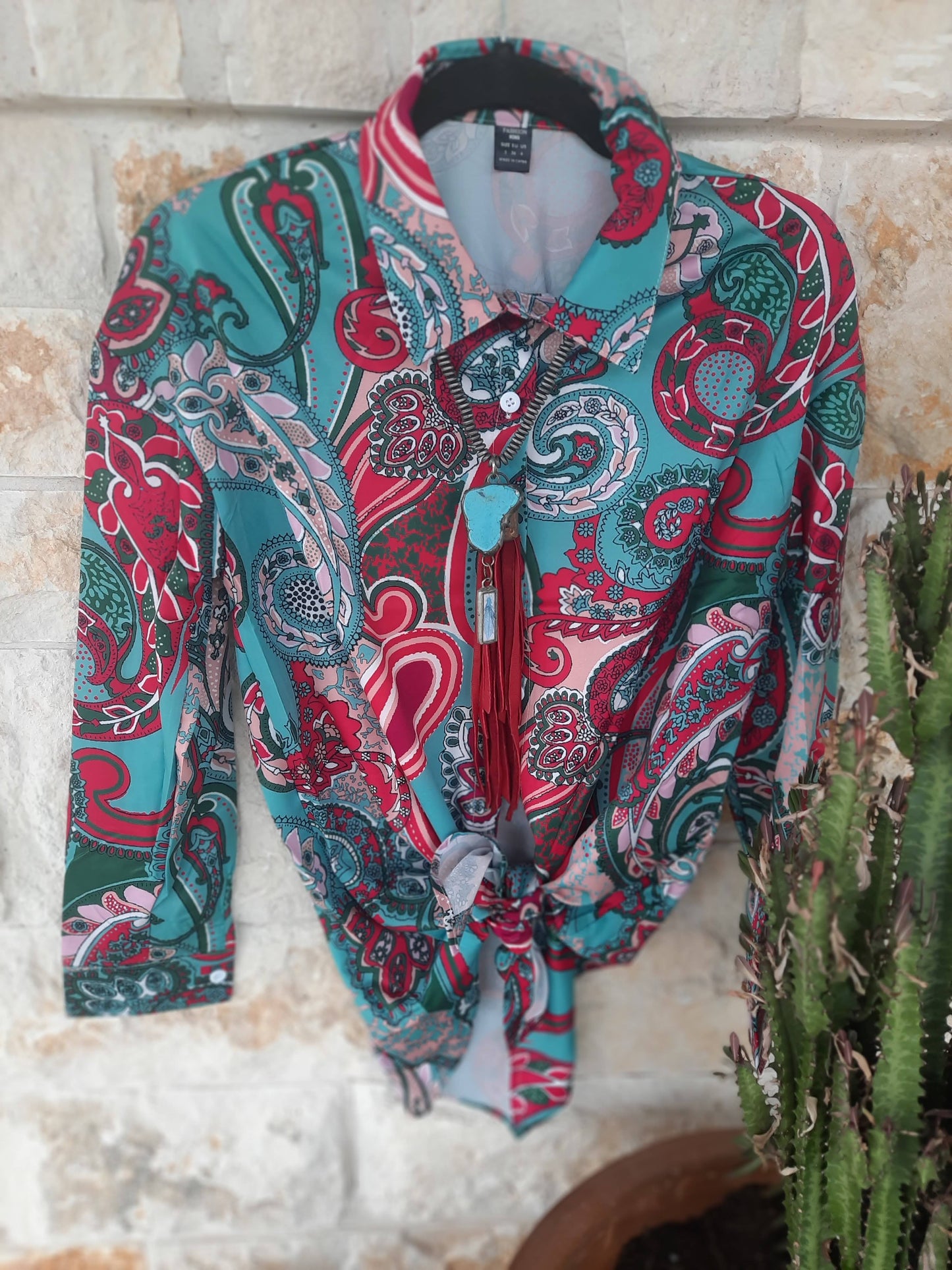 Paisley Green Long Sleeve Top