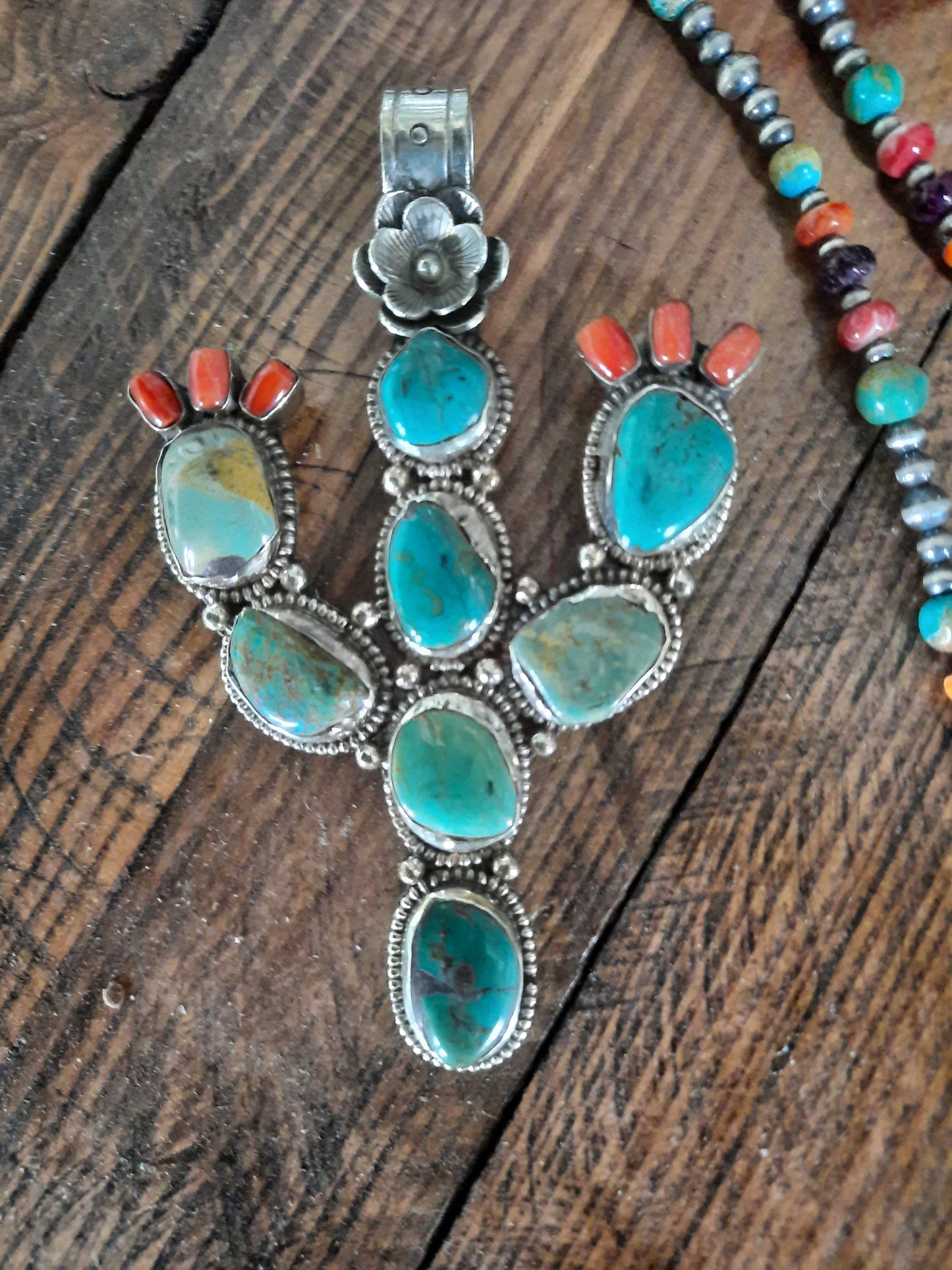 Large Turquoise/Spiny  Cactus Pendent