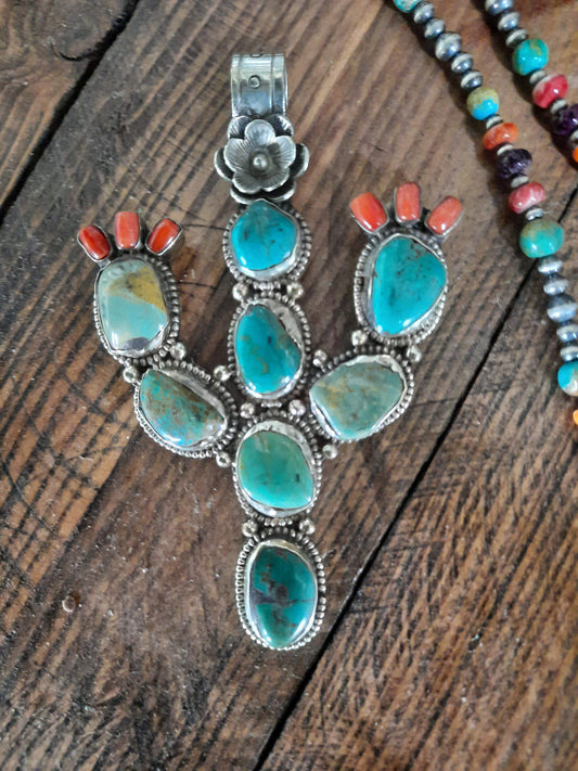 Large Turquoise/Spiny  Cactus Pendent