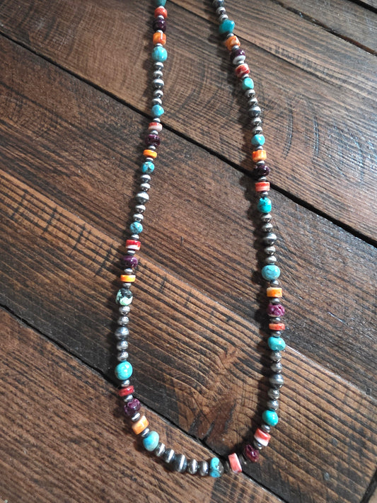 Multi-stone pearl necklace
