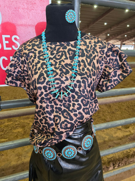Leopard Ruffled sleeve top